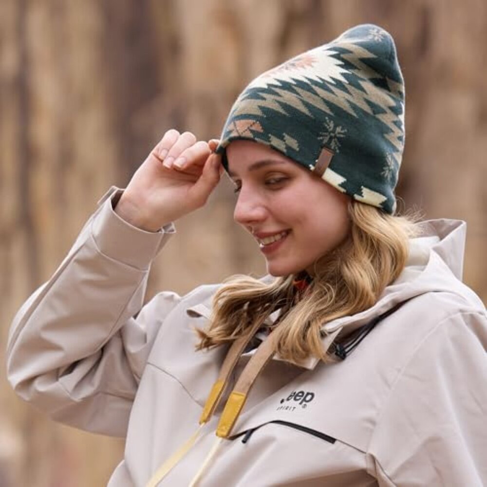 Winter Knit Beanie Geometric Pattern Stretch Skul… - image 5